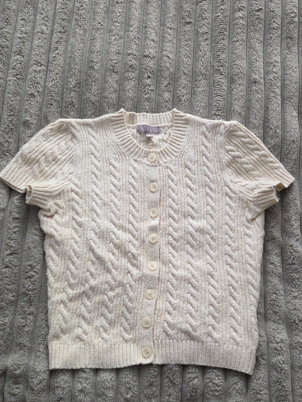 J. Crew Cream Cable-Knit Short-Sleeve Button Cardigan